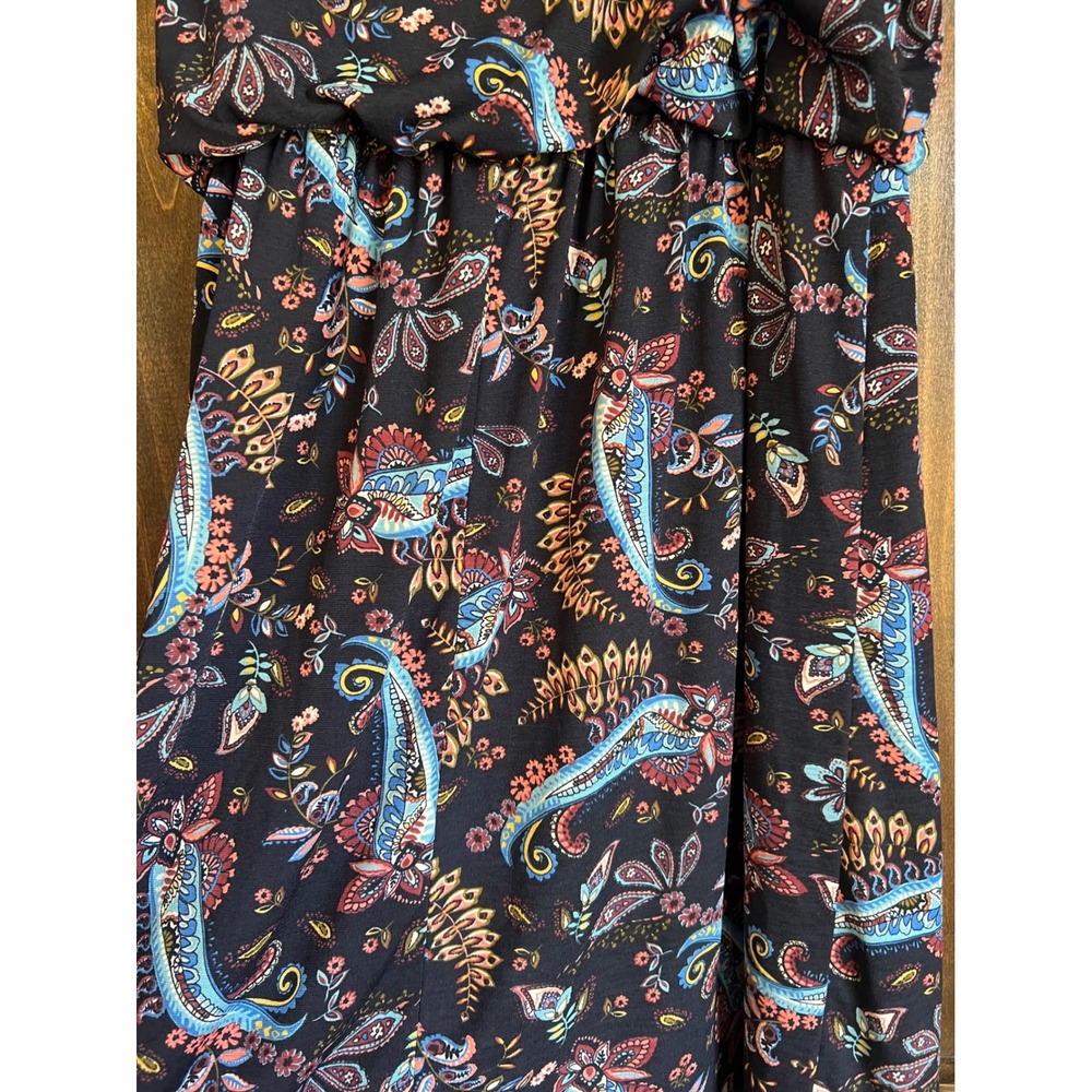 Navy Paisley Floral Spaghetti Strap Dress Large, Romantic Bohemian Travel Spring - Picture 11 of 12